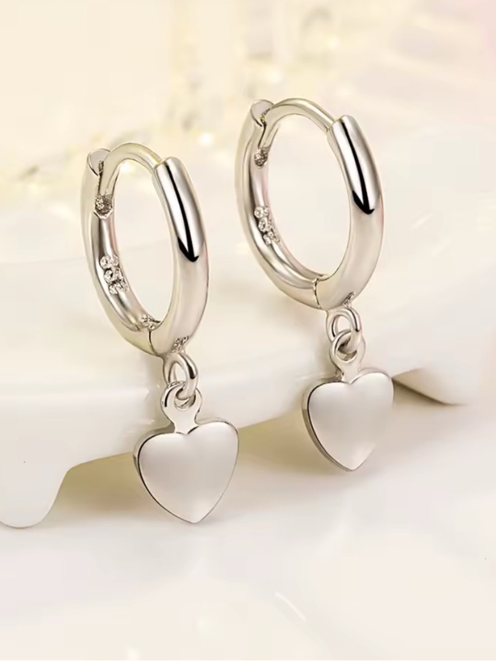 925 Sterling Silver Heart Charm Hoop Earrings
